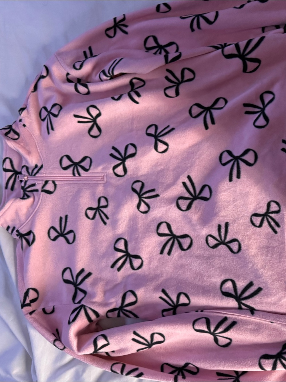 Others Follow Pink Pullover Sweater with Black Bow Print